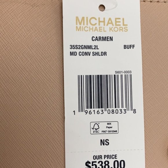 Michael Kors Carmen Medium Convertible Shoulder Bag Crossbody BUFF Leather - Picture 8 of 16